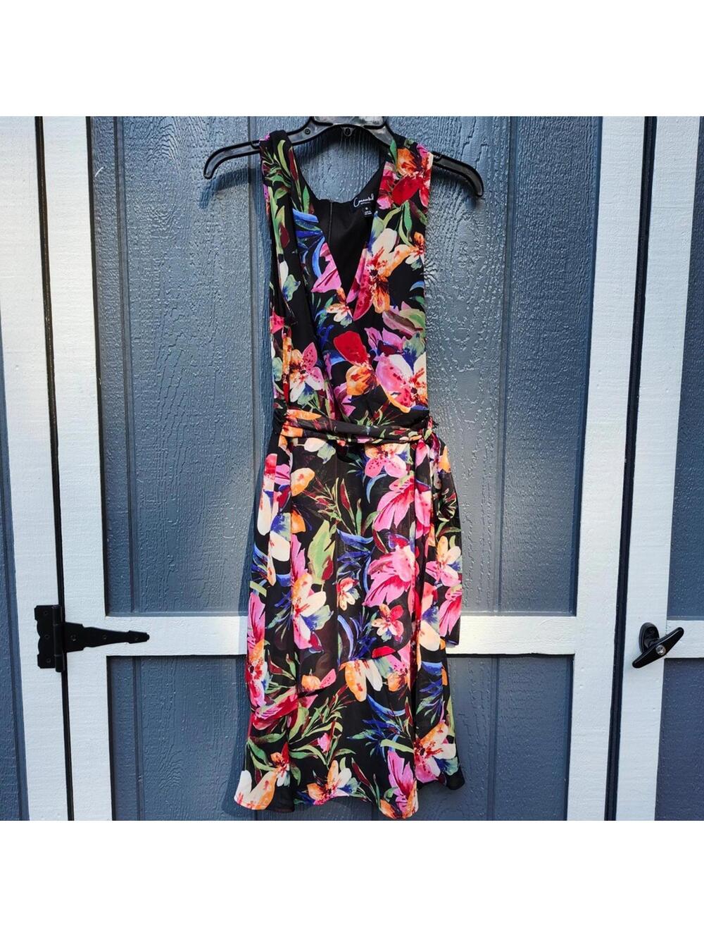 Connected Apparel Floral Print Wrap Dress Sleeveless Party Dress Black Size 16